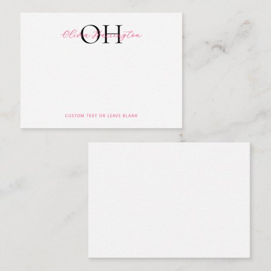 Moderne Schwarz-Pink-Script-Klassik Mitteilungskarte (Vorne/Hinten)