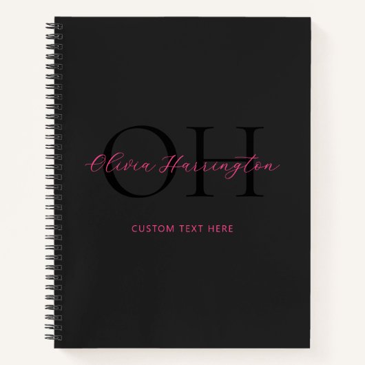 Moderne Schwarz-Pink-Script-Klassik Notizblock (Vorderseite)