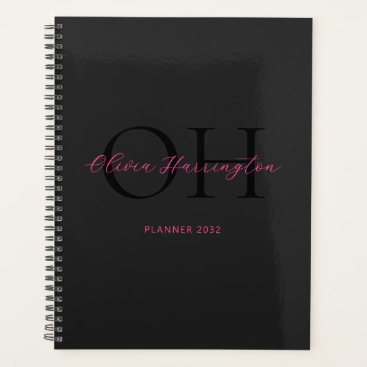 Moderne Schwarz-Pink-Script-Klassik Planer (Vorderseite)