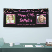 Moderne Schwarz-Pink-Streichellichter zum Geburtst Banner (Messe)