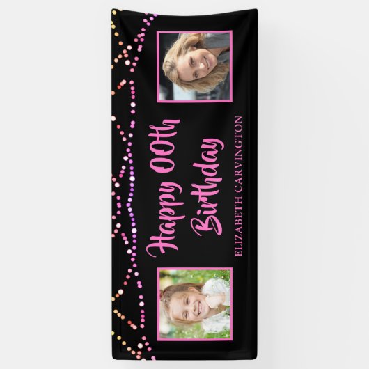 Moderne Schwarz-Pink-Streichellichter zum Geburtst Banner (Vertikal)