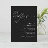 Moderne Schwarz-Romantische Hochzeit Einladung (Stehend Vorderseite)