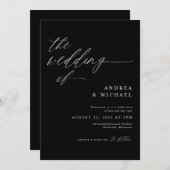 Moderne Schwarz-Romantische Hochzeit Einladung (Vorne/Hinten)