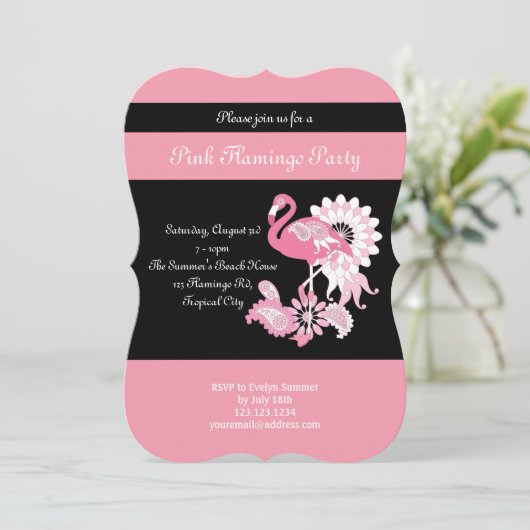 Moderne Schwarz-Rosa-Flamingo-Party Einladungen (Stehend Vorderseite)