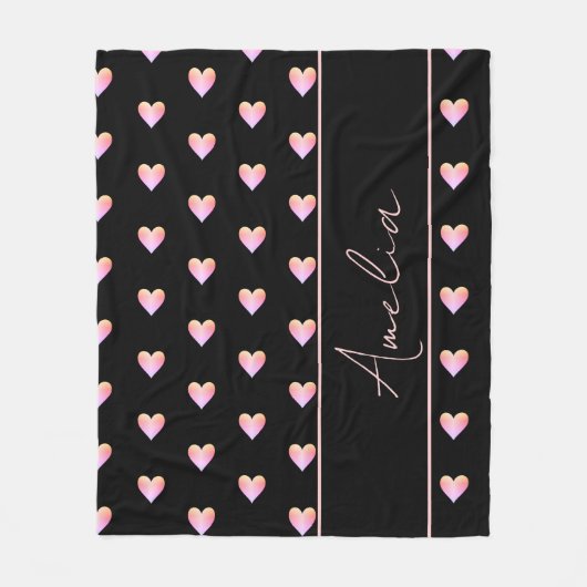 Moderne Schwarz-Rosa-Herzen Personalisiert Fleecedecke (Vorderseite)