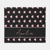 Moderne Schwarz-Rosa-Herzen Personalisiert Fleecedecke (Vorderseite (Horizontal))
