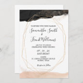 Moderne Schwarz-Rosa-Hochzeit - Einladung (Vorne/Hinten)