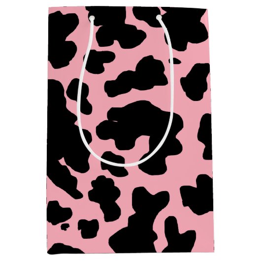 Moderne Schwarz-Rosa Kuh Haut Textur Tier drucken Mittlere Geschenktüte (Vorderseite)