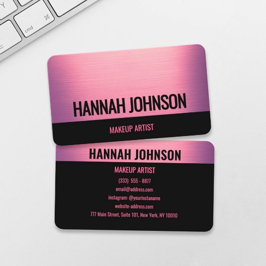 Moderne schwarz-rosa Metallic Business Card Visitenkarte