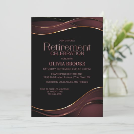 Moderne Schwarz-Rosa-Rente Einladung (Stehend Vorderseite)