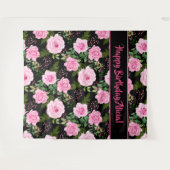 Moderne Schwarz-Rosa Rosen Happy Birthday Tapestor Wandteppich (Vorderseite (Horizontal))