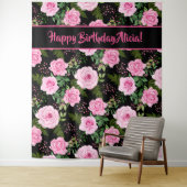 Moderne Schwarz-Rosa Rosen Happy Birthday Tapestor Wandteppich (Beispiel)