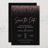 Moderne Schwarz-Rose-Gold-Glitzer-Hochzeit Save The Date (Vorne/Hinten)