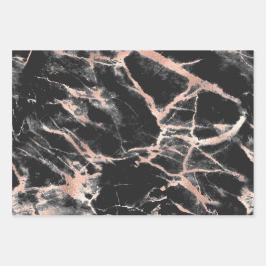Moderne Schwarz-Rose-Gold-Marmor-Muster Geschenkpapier Set (Vorderseite 3)