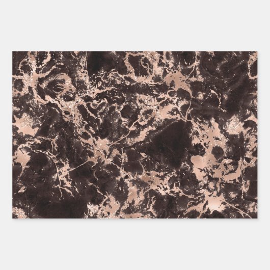 Moderne Schwarz-Rose-Gold-Marmor-Muster Geschenkpapier Set (Vorderseite 2)