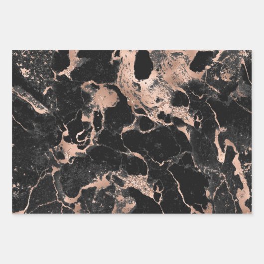 Moderne Schwarz-Rose-Gold-Marmor-Muster Geschenkpapier Set (Vorderseite)