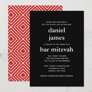 Moderne Schwarz-Rot-Bar Mitzvah-Einladung Einladung