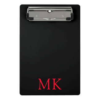 Moderne Schwarz-Rot-Monogramm-Initialen Mini Klemmbrett