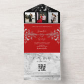 Moderne Schwarz-Rot-QR-Hochzeit All In One Einladung (Innen Boden)