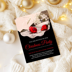 Moderne Schwarz-Rot-Weihnachtszeit-Party Einladung