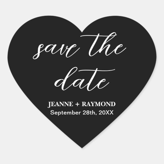 Moderne Schwarz-Save the Date-Hochzeitsankündigung Herz-Aufkleber (Vorderseite)