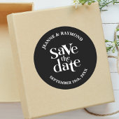 Moderne Schwarz-Save the Date-Hochzeitsankündigung Runder Aufkleber