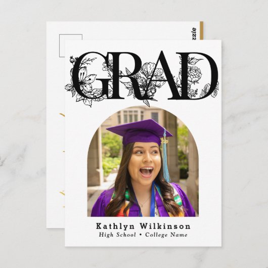 Moderne Schwarz-Script-Abschluss Einladung Postkarte (Vorne/Hinten)