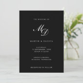 Moderne Schwarz-Script-Initials-Monogram-Hochzeit Einladung (Stehend Vorderseite)