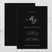 Moderne Schwarz-Script-Initials-Monogram-Hochzeit Einladung (Vorne/Hinten)