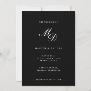 Moderne Schwarz-Script-Initials-Monogram-Hochzeit Einladung