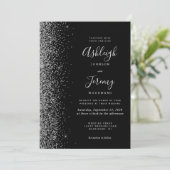 Moderne Schwarz-Silber-Imitate Glitzer Hochzeit Einladung (Stehend Vorderseite)
