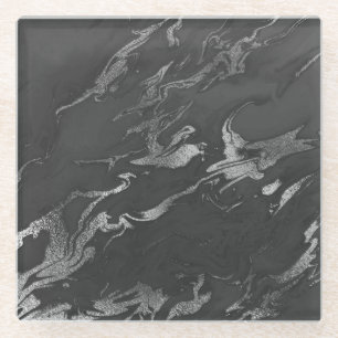 Moderne Schwarz-Silber-Marmor-Optik Glasuntersetzer