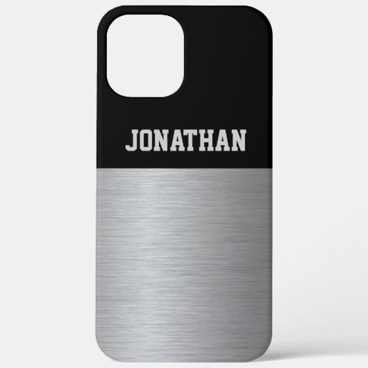 Moderne Schwarz-Silber-Monogramm-Männer Case-Mate iPhone Hülle (Rückseite)