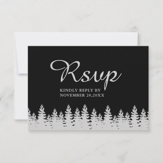 Moderne Schwarz-Silber-Winter-Hochzeit mit Essen RSVP Karte (Vorderseite)