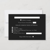 Moderne Schwarz-Silber-Winter-Hochzeit mit Essen RSVP Karte (Rückseite)
