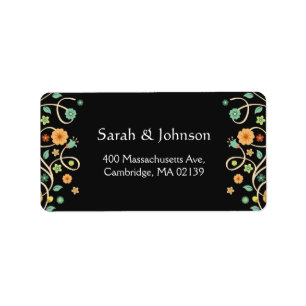 Moderne Schwarz Stilvolle Natur Swirl Blumen Adressaufkleber