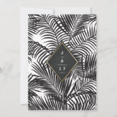 Moderne Schwarz-Tropen-Palmen-Hochzeit Einladung (Rückseite)