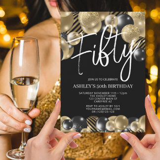 Moderne Schwarz und Gold 50. Geburtstag Einladung