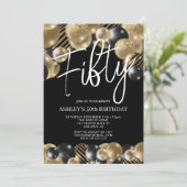 Moderne Schwarz und Gold 50. Geburtstag Einladung (Stehend Vorderseite)