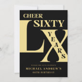 Moderne Schwarz und Gold 60. Geburtstag Einladung (Vorderseite)