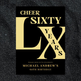 Moderne Schwarz und Gold 60. Geburtstag Einladung