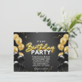 Moderne Schwarz und Gold, Balloons Kindergeburtsta (Stehend Vorderseite)