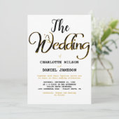 Moderne Schwarz und Gold Einfache Hochzeit Einladung (Stehend Vorderseite)