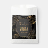 Moderne Schwarz und Gold Floral Hochzeit danke Geschenktütchen (Vorderseite)