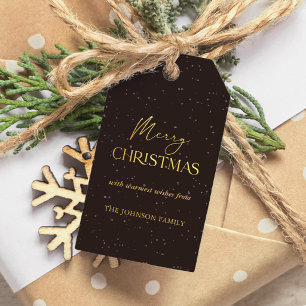 Moderne Schwarz und Gold Frohe Weihnachtsfamilie N Geschenkanhänger