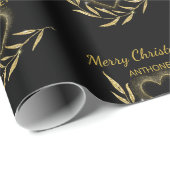 Moderne Schwarz und Gold Frohe Weihnachtsnamen Her Geschenkpapier (Rolleneckpunkt)
