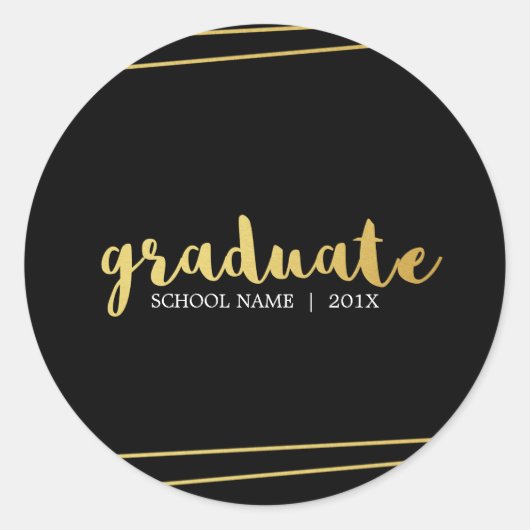 Moderne Schwarz- und Gold-Graduate für benutzerdef Runder Aufkleber (Vorderseite)