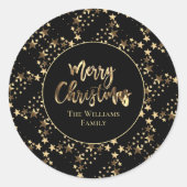Moderne Schwarz und Gold Look Sterne Muster Weihna Runder Aufkleber (Vorderseite)