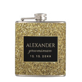 Moderne Schwarz- und Gold-Trauzeugen Flachmann (Vorderseite)