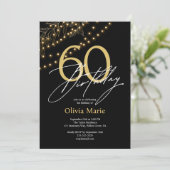 Moderne Schwarz- und Goldbeleuchtung 60. Geburtsta Einladung (Stehend Vorderseite)